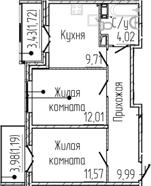 2-комнатная квартира 50.21 м², 2/8 эт., ЖК «SERTOLOVO PARK»